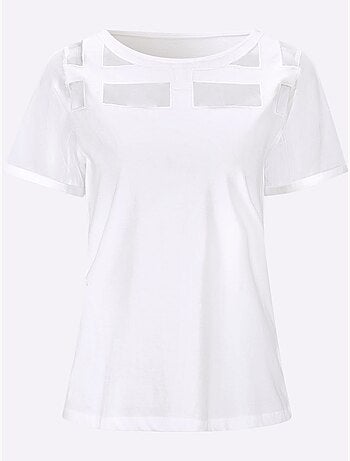 T-shirt à Manches Courtes Empiècements Maille Décoratifs - Taille Standard - Helline