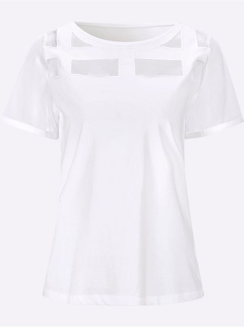 T-shirt à Manches Courtes Empiècements Maille Décoratifs - Taille Standard - helline - Kiabi