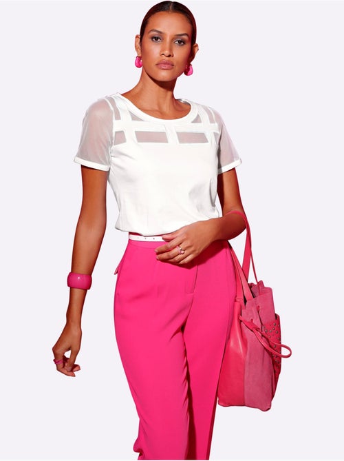 T-shirt à Manches Courtes Empiècements Maille Décoratifs - Taille Standard - helline - Kiabi