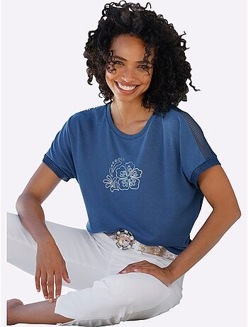 T-shirt à Manches Courtes Empiècements Résille Transparents - Taille Standard - Helline