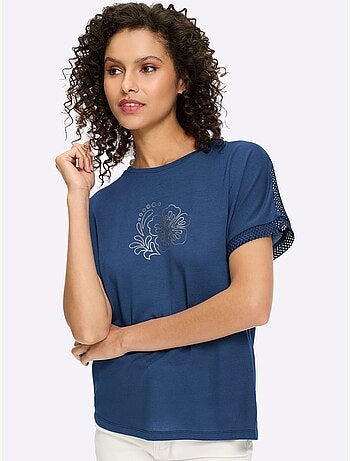 T-shirt à Manches Courtes Empiècements Résille Transparents - Taille Standard - Helline