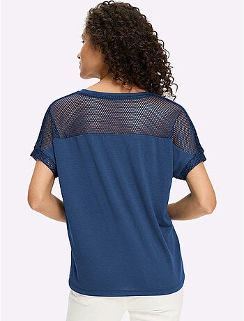 T-shirt à Manches Courtes Empiècements Résille Transparents - Taille Standard - Helline