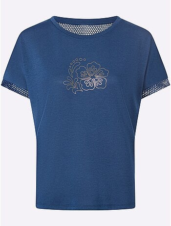 T-shirt à Manches Courtes Empiècements Résille Transparents - Taille Standard - Helline