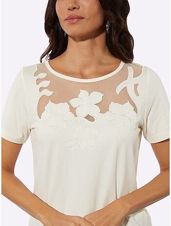 T-shirt à manches courtes empiècements transparents - taille standard - helline