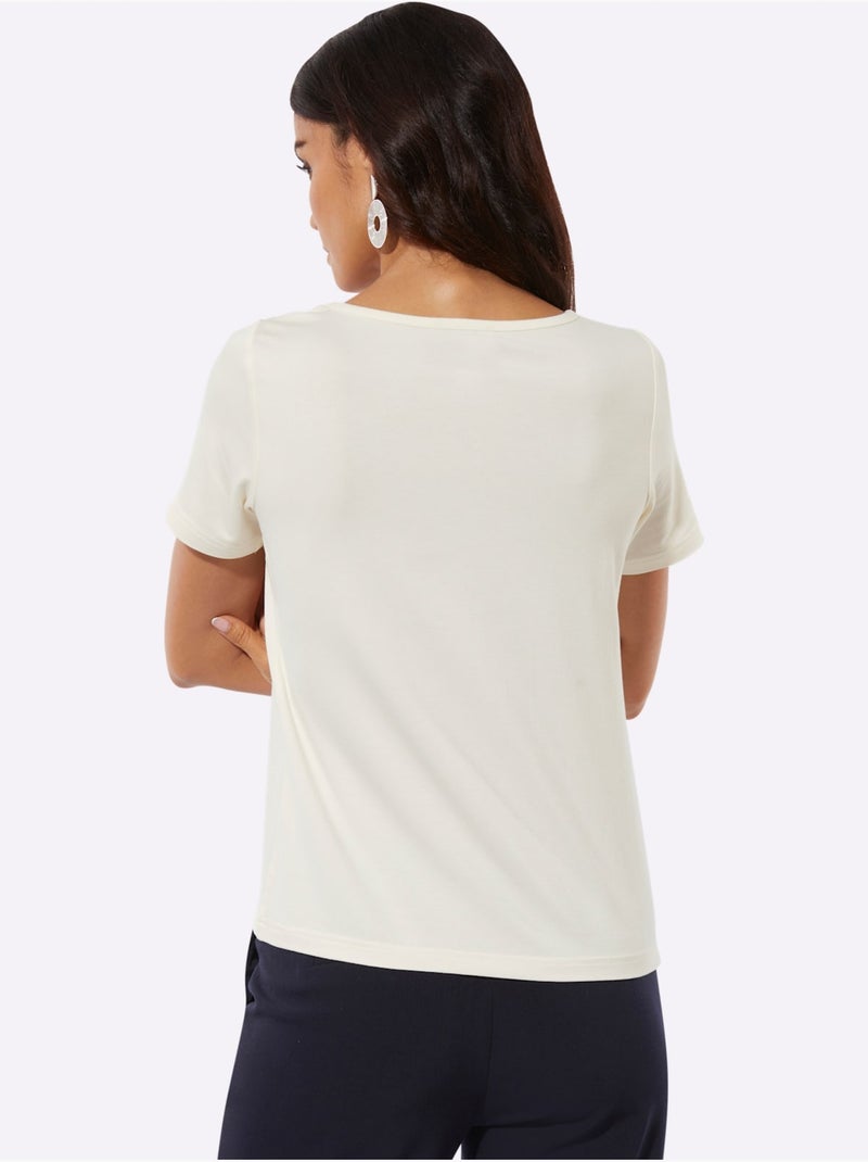 T-shirt à Manches Courtes Empiècements Transparents - Taille Standard - Helline Ivoire - Kiabi