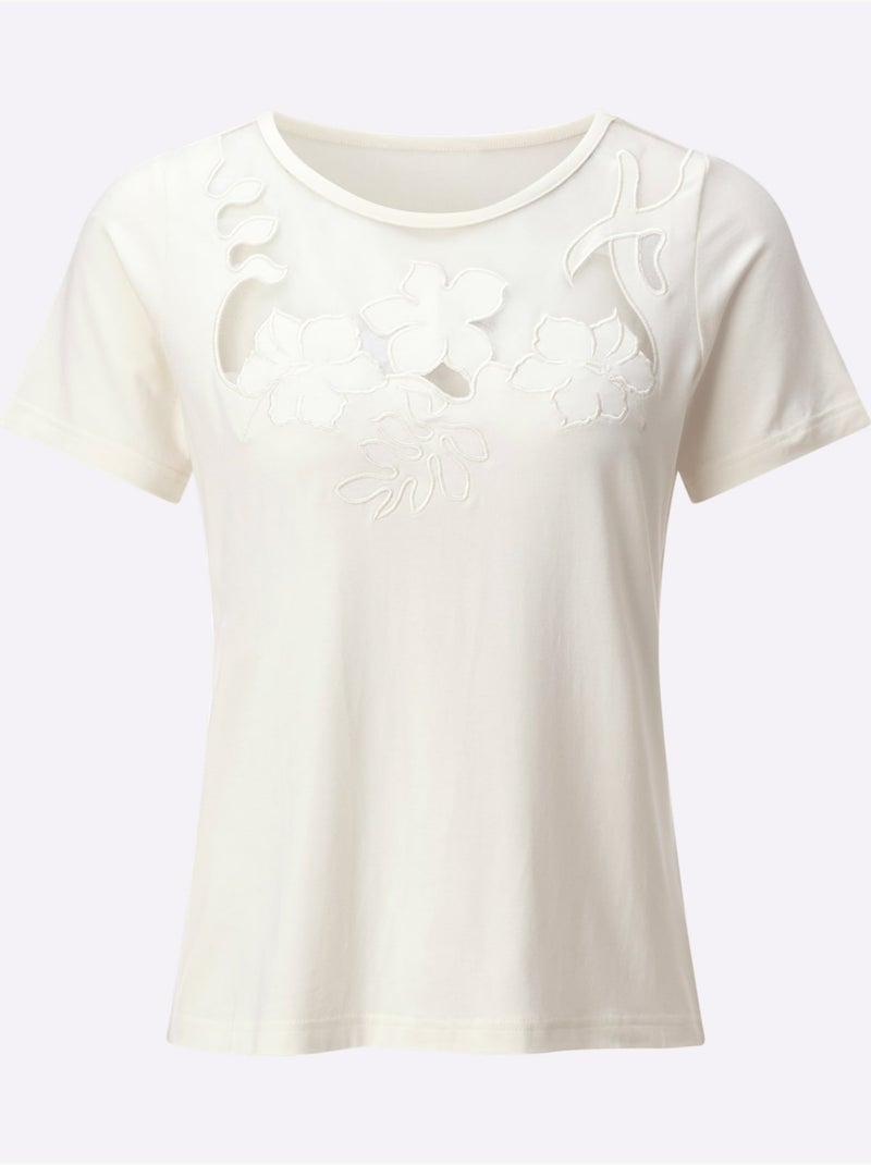 T-shirt à Manches Courtes Empiècements Transparents - Taille Standard - Helline Ivoire - Kiabi