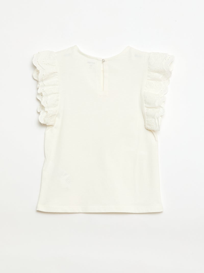 T-shirt à manches courtes en broderies anglaises Blanc - Kiabi