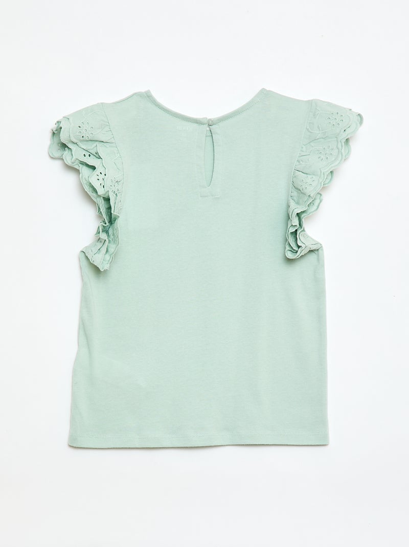 T-shirt à manches courtes en broderies anglaises Bleu - Kiabi