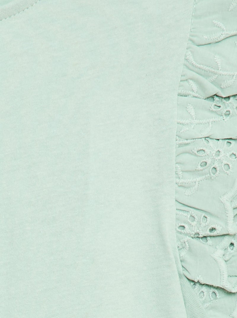 T-shirt à manches courtes en broderies anglaises Bleu - Kiabi