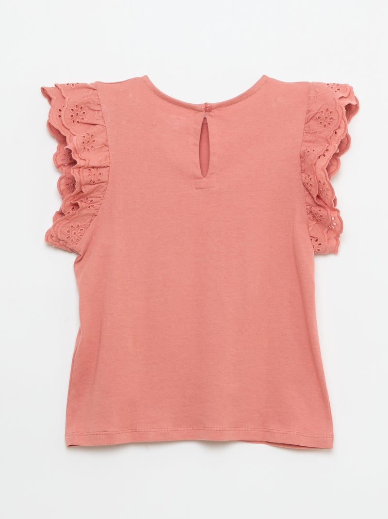 T-shirt à manches courtes en broderies anglaises Rose - Kiabi
