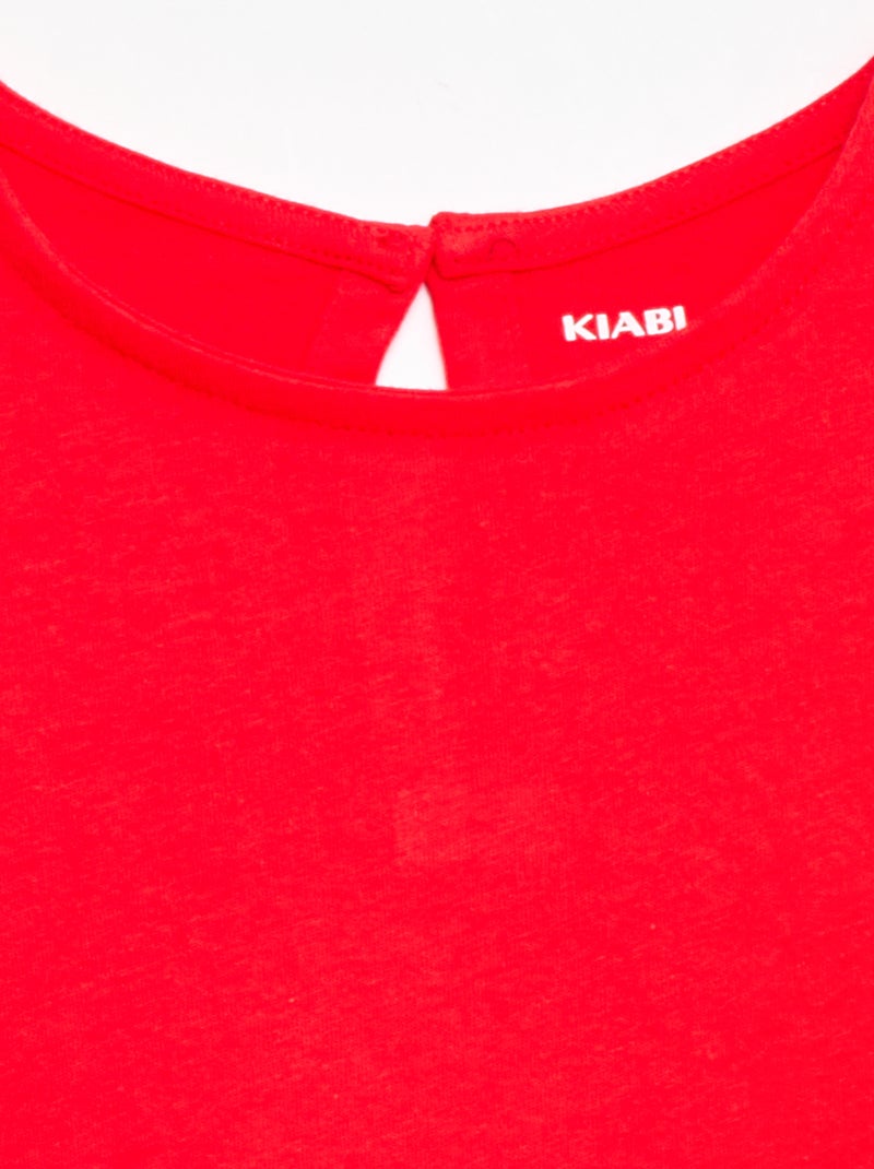 T-shirt à manches courtes en broderies anglaises Rouge - Kiabi