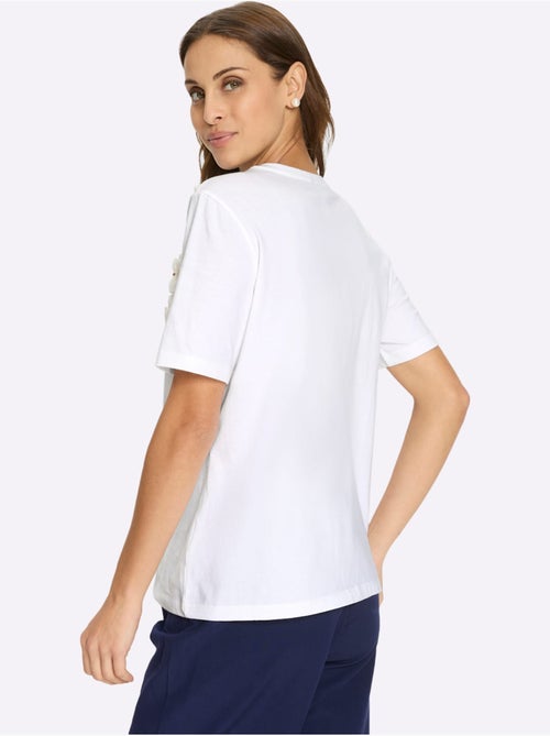 T-shirt à manches courtes en coton avec application florale et perles - Taille standard - Witt - Kiabi T-shirt à manches courtes en coton avec application florale et perles - Taille standard - Witt - Kiabi