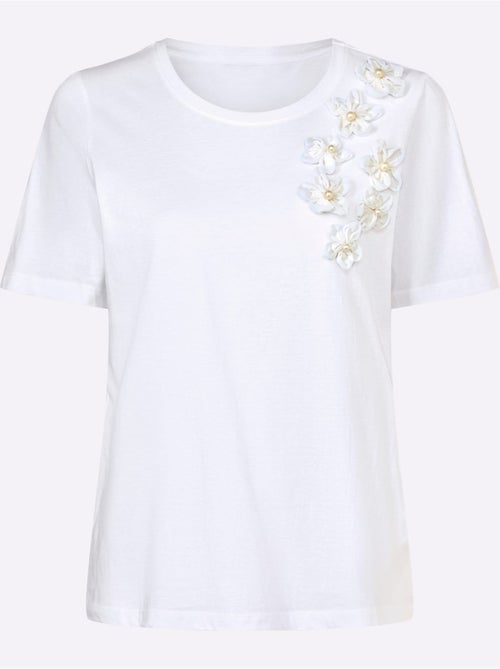 T-shirt à manches courtes en coton avec application florale et perles - Taille standard - Witt - Kiabi T-shirt à manches courtes en coton avec application florale et perles - Taille standard - Witt - Kiabi
