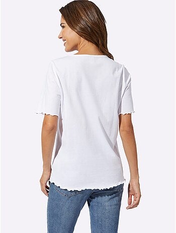 T-shirt à manches courtes en coton avec col rond et motif graphique - Taille standard - Moda Vilona