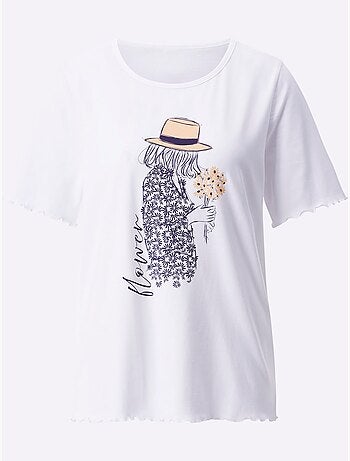 T-shirt à manches courtes en coton avec col rond et motif graphique - Taille standard - Moda Vilona