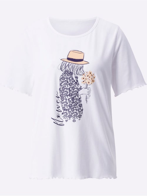 T-shirt à manches courtes en coton avec col rond et motif graphique - Taille standard - Moda Vilona - Kiabi T-shirt à manches courtes en coton avec col rond et motif graphique - Taille standard - Moda Vilona - Kiabi