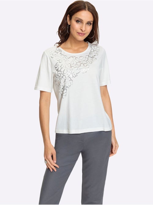 T shirt à manches courtes en coton avec dentelle devant - Taille standard - Witt - Kiabi