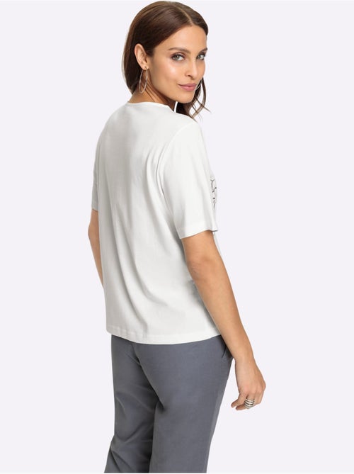 T shirt à manches courtes en coton avec dentelle devant - Taille standard - Witt - Kiabi