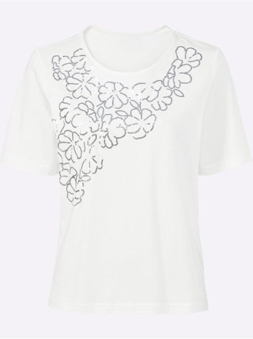 T shirt à manches courtes en coton avec dentelle devant - Taille standard - Witt - Kiabi