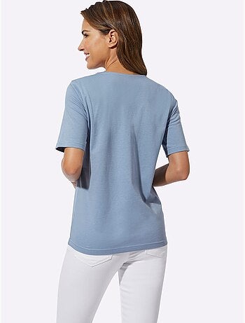 T-shirt à manches courtes en coton avec imprimé coeurs fantaisie - Taille standard - Moda Vilona