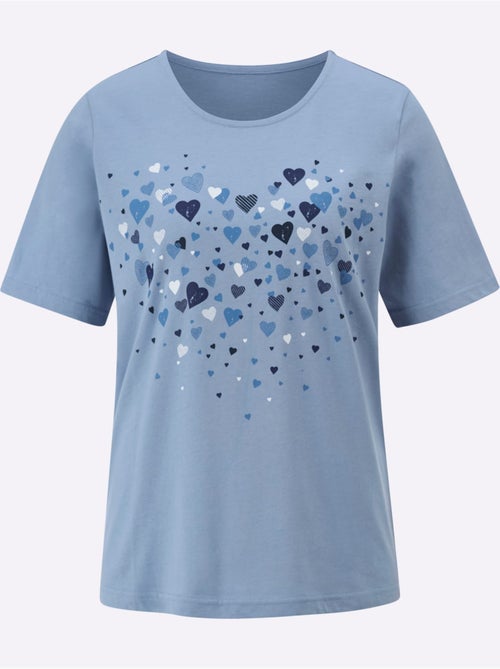 T-shirt à manches courtes en coton avec imprimé cœurs fantaisie - Taille standard - Moda Vilona - Kiabi