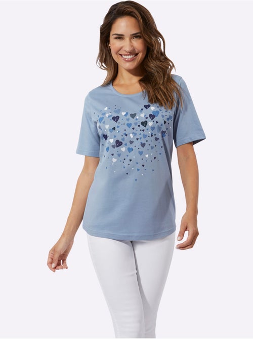 T-shirt à manches courtes en coton avec imprimé cœurs fantaisie - Taille standard - Moda Vilona - Kiabi