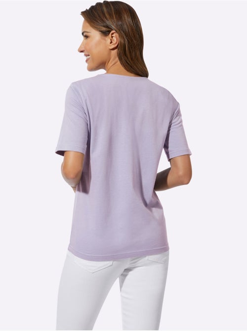 T-shirt à manches courtes en coton avec imprimé de cœurs fantaisie - Taille standard - Moda Vilona - Kiabi