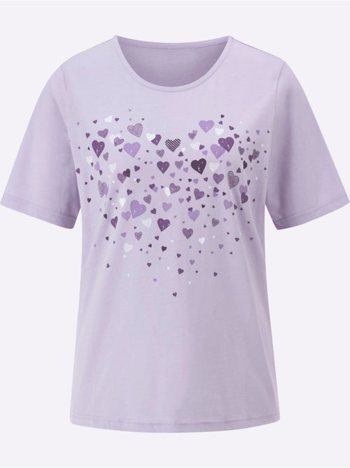 T-shirt à manches courtes en coton avec imprimé de cœurs fantaisie - Taille standard - Moda Vilona - Kiabi
