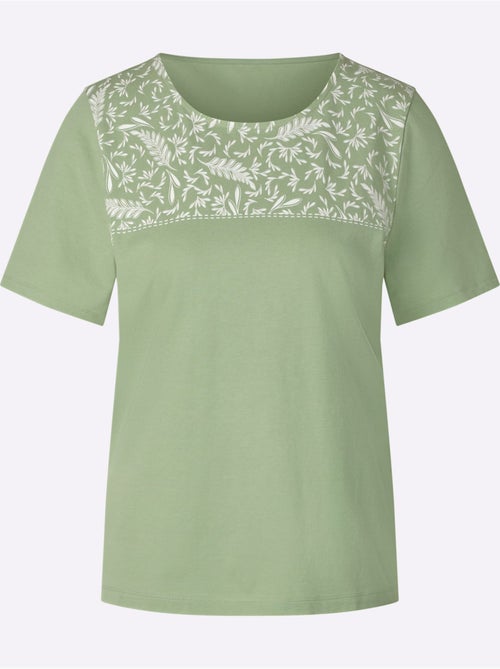 T-shirt à manches courtes en coton avec imprimé feuilles en haut - Taille standard - Moda Vilona - Kiabi T-shirt à manches courtes en coton avec imprimé feuilles en haut - Taille standard - Moda Vilona - Kiabi