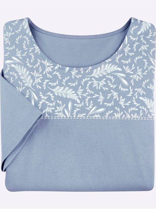 T-shirt à manches courtes en coton avec imprimé feuilles en haut - Taille standard - Moda Vilona - Kiabi T-shirt à manches courtes en coton avec imprimé feuilles en haut - Taille standard - Moda Vilona - Kiabi