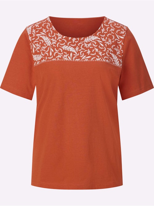 T-shirt à manches courtes en coton avec imprimé feuilles en haut - Taille standard - Moda Vilona - Kiabi T-shirt à manches courtes en coton avec imprimé feuilles en haut - Taille standard - Moda Vilona - Kiabi