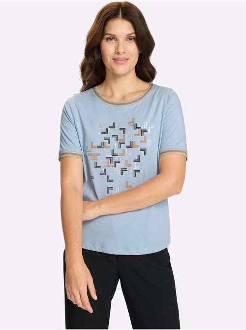 T-shirt à manches courtes en coton avec imprimé géométrique subtile - Taille standard - Moda Vilona - Kiabi