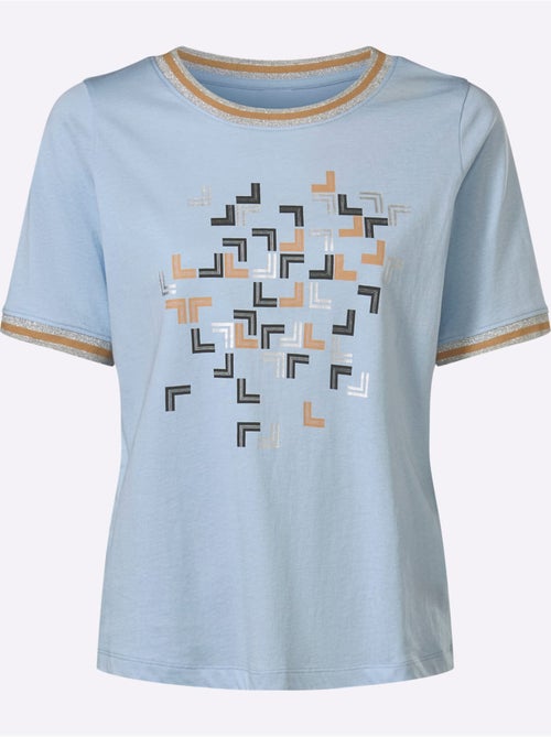 T-shirt à manches courtes en coton avec imprimé géométrique subtile - Taille standard - Moda Vilona - Kiabi