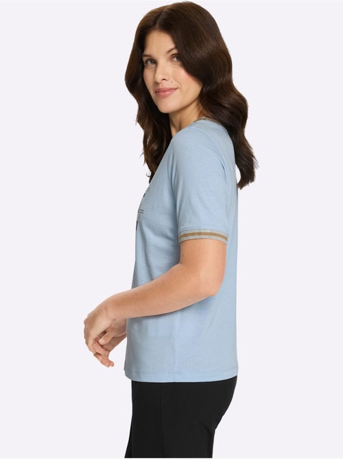 T-shirt à manches courtes en coton avec imprimé géométrique subtile - Taille standard - Moda Vilona - Kiabi
