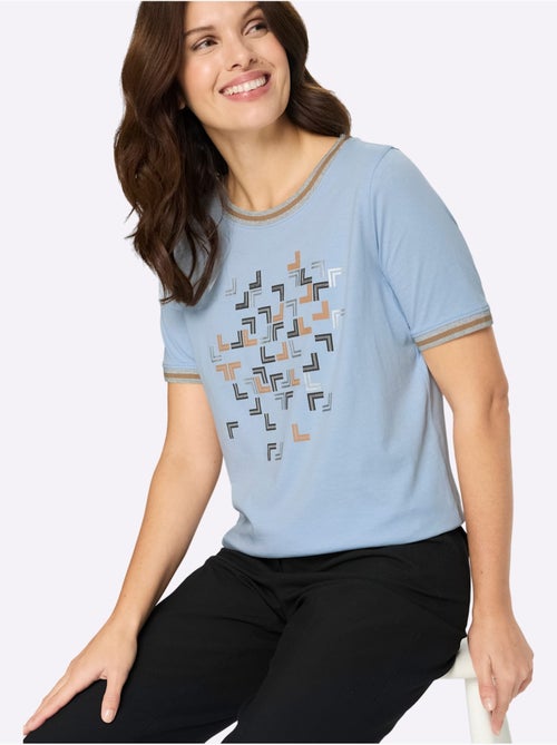 T-shirt à manches courtes en coton avec imprimé géométrique subtile - Taille standard - Moda Vilona - Kiabi