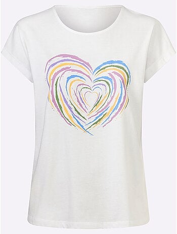 T-shirt à manches courtes en coton avec motif cœur devant - Taille standard - Moda Vilona