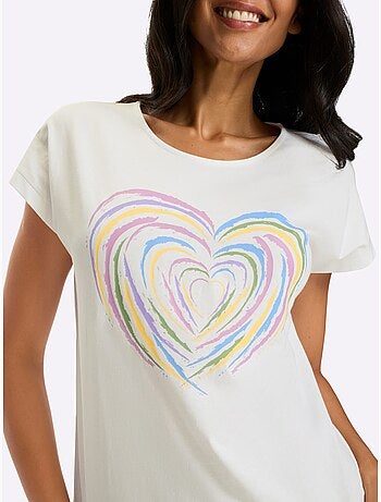 T-shirt à manches courtes en coton avec motif cœur devant - Taille standard - Moda Vilona