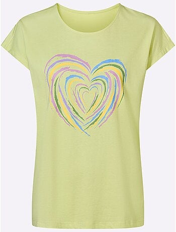 T-shirt à manches courtes en coton avec motif cœur devant - Taille standard - Moda Vilona