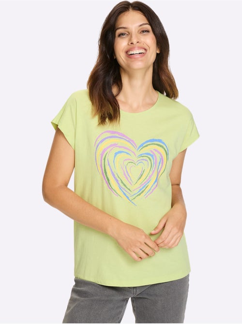 T-shirt à manches courtes en coton avec motif cœur devant - Taille standard - Moda Vilona - Kiabi