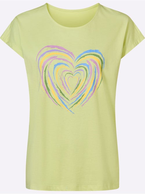 T-shirt à manches courtes en coton avec motif cœur devant - Taille standard - Moda Vilona - Kiabi