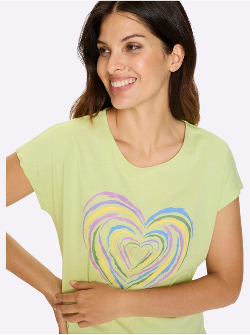 T-shirt à manches courtes en coton avec motif cœur devant - Taille standard - Moda Vilona - Kiabi