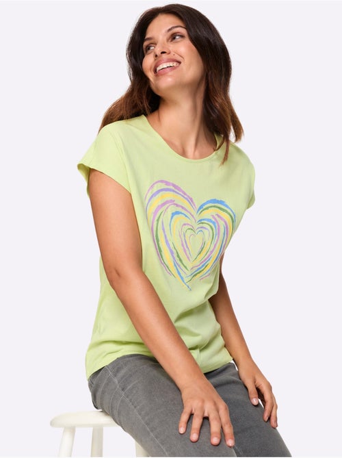 T-shirt à manches courtes en coton avec motif cœur devant - Taille standard - Moda Vilona - Kiabi