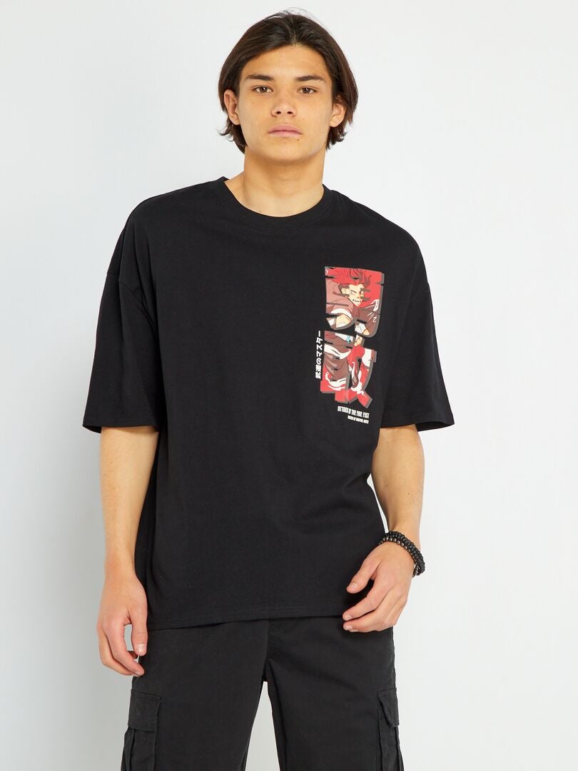 T-shirt à manches courtes en coton Noir - Kiabi
