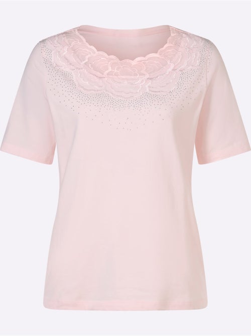 T-shirt à manches courtes en dentelle avec pierres décoratives - Taille standard - Witt - Kiabi T-shirt à manches courtes en dentelle avec pierres décoratives - Taille standard - Witt - Kiabi