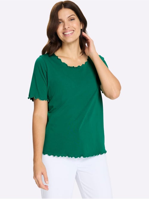 T-shirt à manches courtes en finition ondulée avec col rond - Taille standard - Moda Vilona - Kiabi T-shirt à manches courtes en finition ondulée avec col rond - Taille standard - Moda Vilona - Kiabi