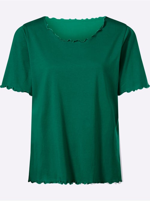 T-shirt à manches courtes en finition ondulée avec col rond - Taille standard - Moda Vilona - Kiabi T-shirt à manches courtes en finition ondulée avec col rond - Taille standard - Moda Vilona - Kiabi