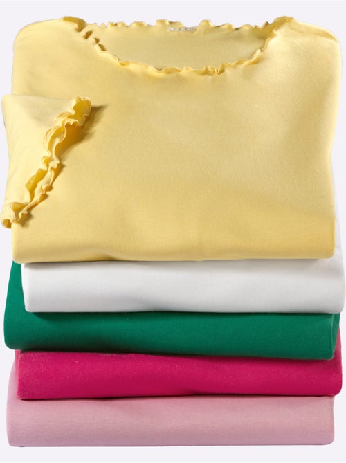 T-shirt à manches courtes en finition ondulée avec col rond - Taille standard - Moda Vilona - Kiabi T-shirt à manches courtes en finition ondulée avec col rond - Taille standard - Moda Vilona - Kiabi
