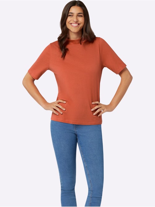 T-shirt à manches courtes en jersey fin avec col corolle - Taille standard - Moda Vilona - Kiabi