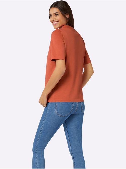 T-shirt à manches courtes en jersey fin avec col corolle - Taille standard - Moda Vilona - Kiabi