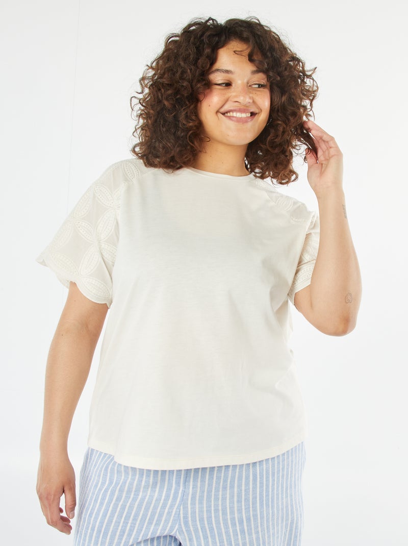 T-shirt à manches courtes en macramé BLANC - Kiabi